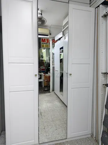 White 3-Door Wardrobe with Center Mirror, Good Condition