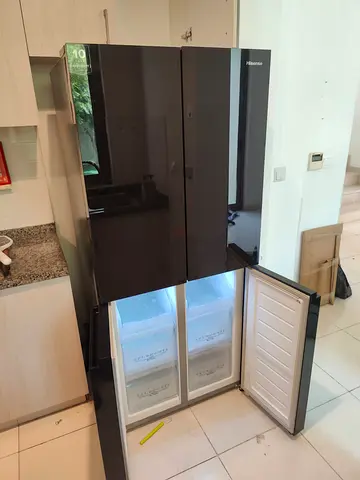 Hisense Four Door Refrigerator in Black Glass Finish