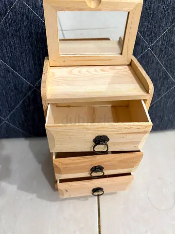 Small Wooden Jewelry Box with Mirror and 3 Drawers