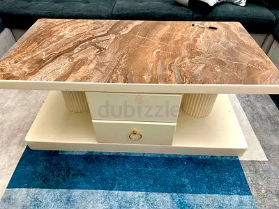 Marble-top Center Coffee Table with Storage Drawers