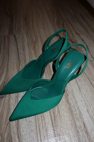 Green Zara Pointed Slingback Heels - Size 40, worn once