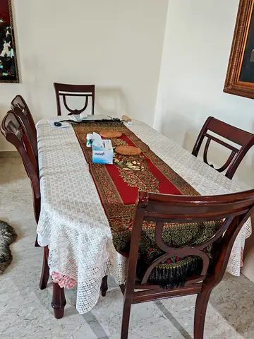 Solid Wood 6-Seater Dining Table with 5 Chairs - Classic Design