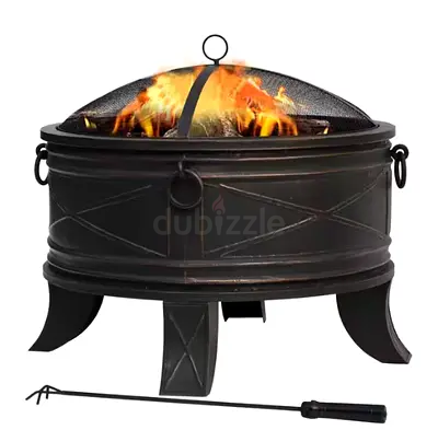 Quadripod 28.20 in. W Antique Bronze Steel Wood Outdoor Fire Pit with Screen and Poker Included