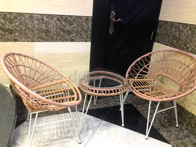 Set of 2 Rattan Lounge Chairs with Matching Side Table