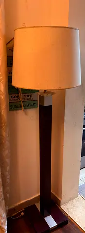 Wooden Floor Lamp with White Fabric Shade