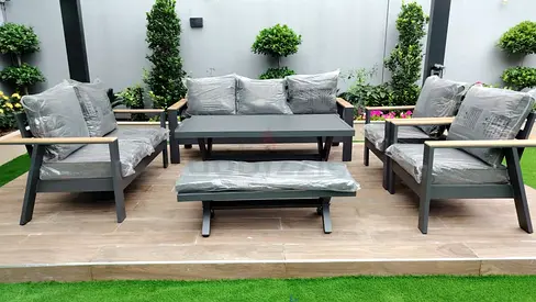 7-piece outdoor patio sofa set with coffee table and ottoman - good condition