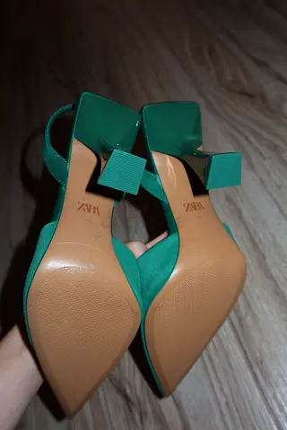 Green Zara Pointed Slingback Heels - Size 40, worn once