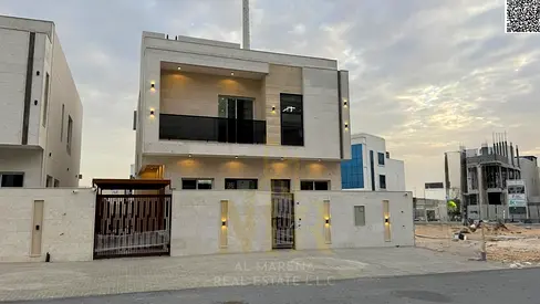Luxury villa for sale in Al Amrah, Ajman | 5 master bedrooms | 2 floors + roof | Includes registration and ownership fees, freehold