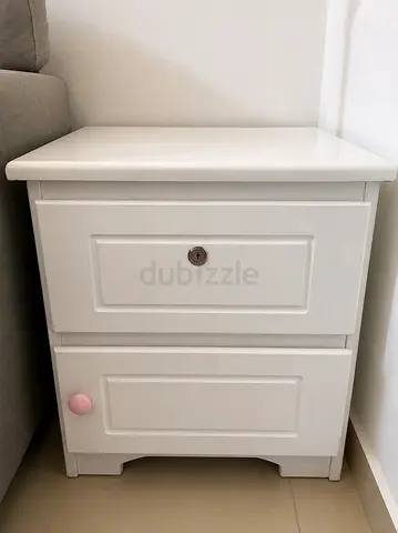 White Wooden Nightstand with Two Drawers — Good Condition