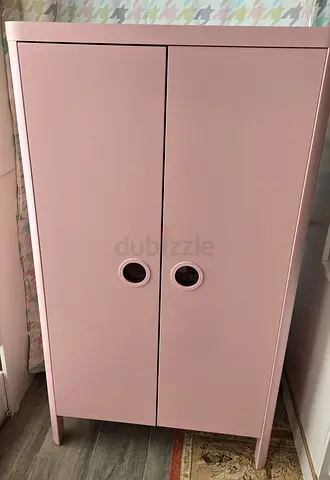 Pink Wooden Wardrobe / Armoire - Compact Two-Door Closet