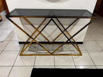 Glass Top Gold Metal Console with Gold Mirror