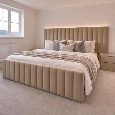 Brand New Super King Velvet Bed with Padded Panel Headboard and Footboard | Custom made