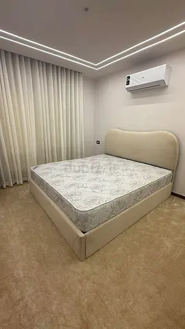 Modern Grey Upholstered Bed Frame with Headboard - Queen