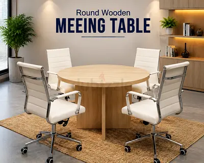 Modern Round Wooden Meeting Table – Light Oak Office Conference Table for UAE Offices