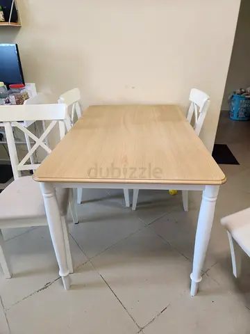 IKEA DANDERYD/INGOLF Table and 4 Chairs, 130x80 cm, Oak Veneer White/White