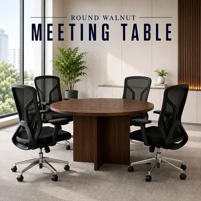 Modern Round Walnut Meeting Table – Wooden Office Conference Table for UAE Offices