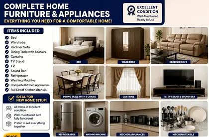 Complete Home Furniture  Appliances for Sale – Excellent Condition