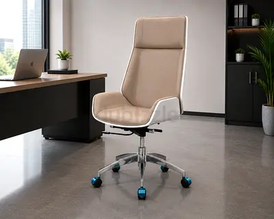 Luxury Rice White Office Chair – Modern High Back Chair with Chrome Base