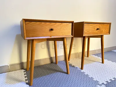 Pair of Mid-Century Style Wooden Bedside Tables with Drawer from JYSK