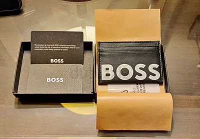 BOSS - Black Leather Card Holder - Brand New