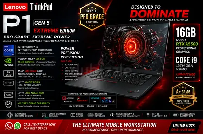 16GB RTX A5500⚡️ThinkPad P1 GEN5 ⚡️EXTREME EDITION i9 / 12TH GEN RAREST MODEL 4K-OLED TOUCHSCREEN