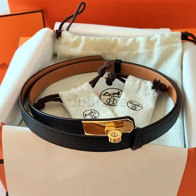 Hermes Kelly Adjustable Belt in Black Gold Hardware
