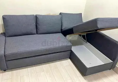 Grey L-Shaped Sofa Bed with Storage