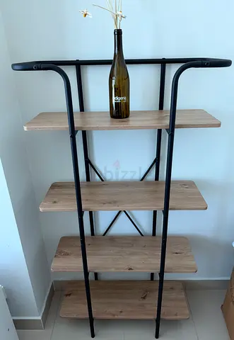 4-Tier Wooden Shelf Unit with Black Metal Frame - excellent condition