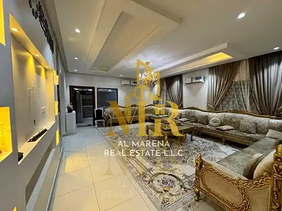 Villa for sale in Al Muwaihat 1, Ajman. 5000 sq ft. Special price including electricity, water, air conditioning, and furnishings. Freehold ownership