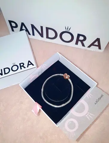 Pandora Moments Pave Heart Clasp Snake Chain Bracelet - 925 Silver with Rose Heart new unwanted gift