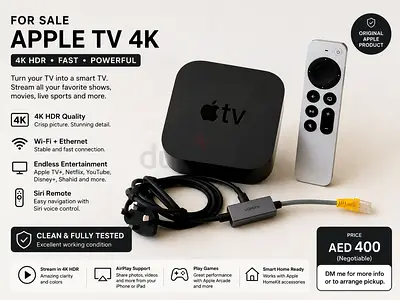 Apple TV 4K with Siri Remote and Ethernet Adapter - Good Condition