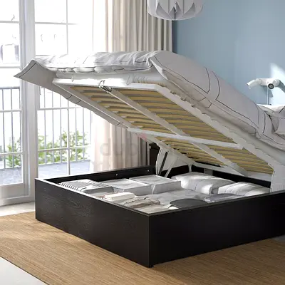 IKEA Hydraulic Storage Bed + 2 Nightstands + 2 Lamps