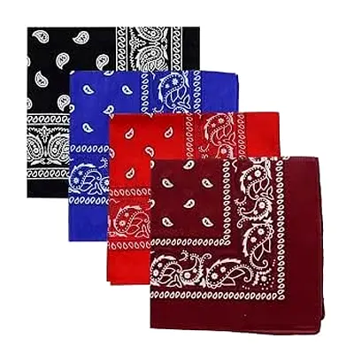 Pack of 4 Cotton Paisley Bandanas - Black, Blue, Red, Maroon