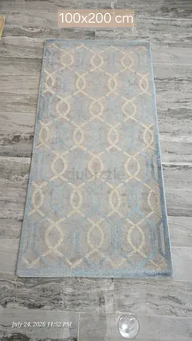 Light Blue Geometric Runner Rug 100x200 cm - Good Condition