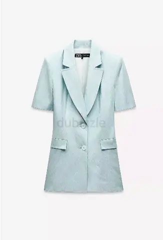 Zara Light Blue Linen-Blend Blazer  Shorts Set – Size L