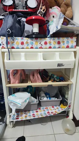 Used Baby Changing Table with Storage Shelves and Bins