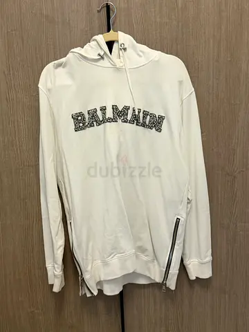 Balmain White Crystal-Embellished Logo Hoodie