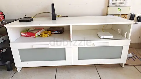 White TV Stand / Entertainment Unit with Storage - Good Condition