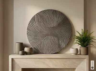 Real wood Round Textured Wall Art Sculpture - Neutral Stone Finish