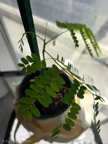 Young potted tamarind/fern-like houseplant - healthy small specimen