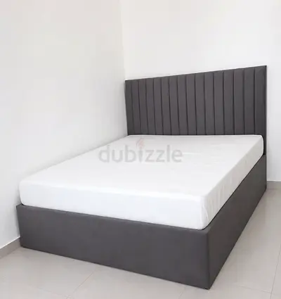 New Grey Upholstered King Size Bed with Vertical Padded Headboard