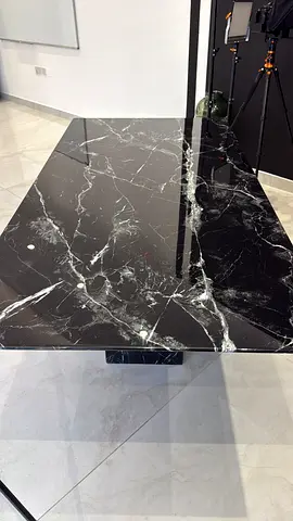 Black Marble Effect Dining Table / Office Desk - Solid Top