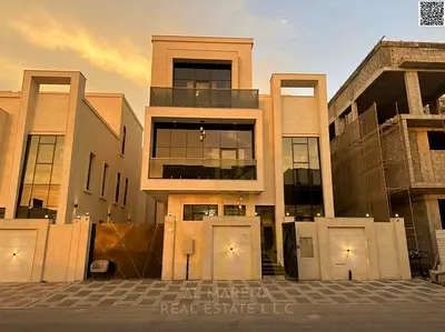 Luxury villa in Al Zahia, two floors and a roof, 7 spacious rooms with a private pool and internal elevator, luxurious finishes and distinctive spaces