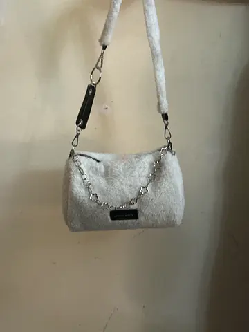 White faux fur shoulder bag with chain detail - small crossbody
