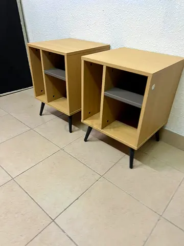 Pair of modern bedside tables / nightstands - light wood finish