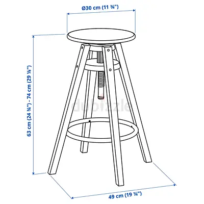 IKEA DALFRED Adjustable Wooden Bar Stool — Round Seat, Height 63–74 cm
