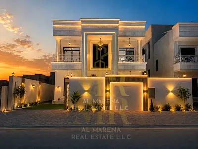 Villa for sale on Sheikh Bin Zayed Road, including registration and ownership fees, located on a main street near a park.