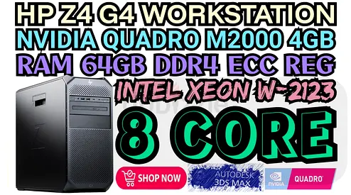 HP Z4 G4 WORKSTATION 64GB RAM DDR4 8 CORE INTEL XEON W-2123 NVIDIA QUADRO M2000 4GB DDR5