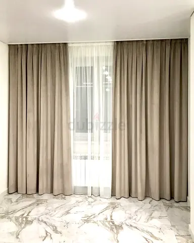 Beige Full-Length Curtains with Sheer Liner - Ready to Hang