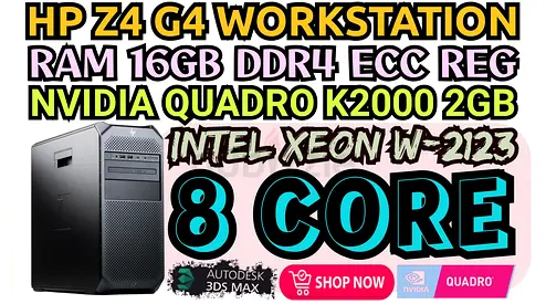 HP Z4 G4 WORKSTATION 8 CORE INTEL XEON W-2123 NVIDIA QUADRO K2000 2GB DDR5 RAM 16GB DDR4